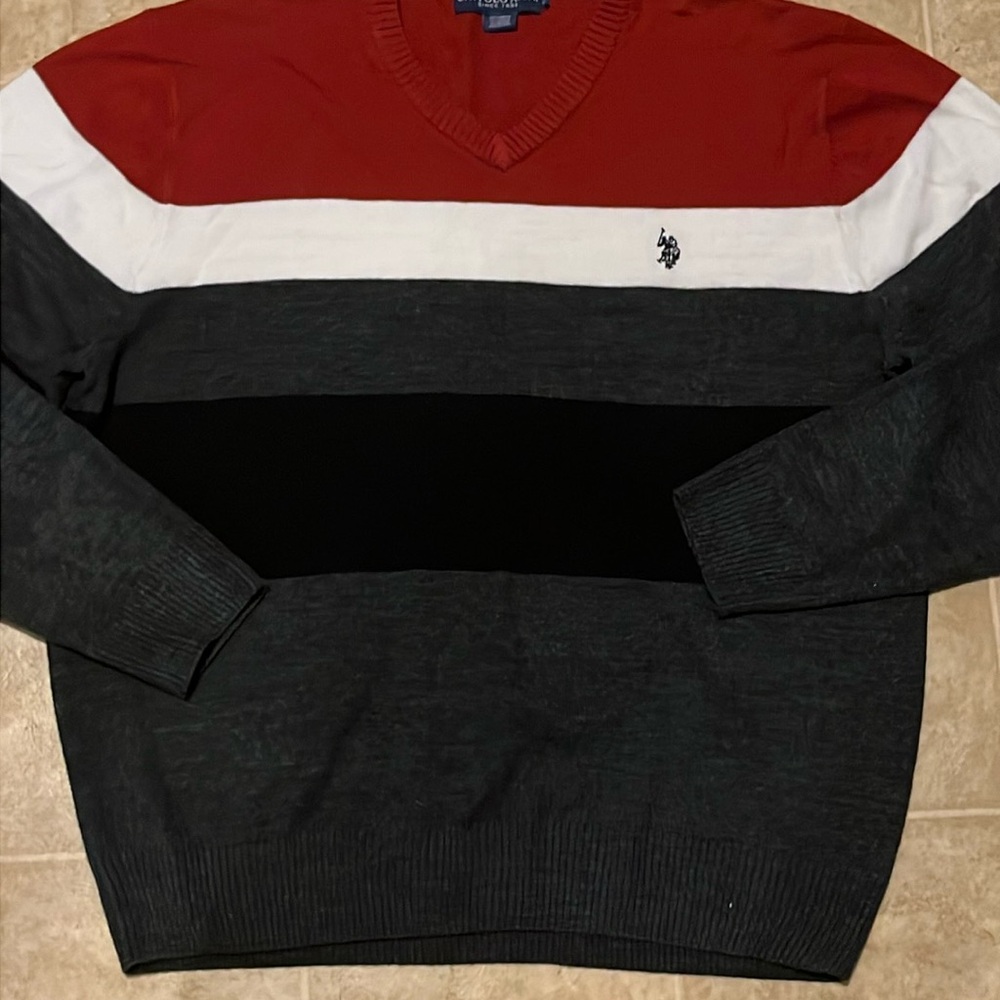 Mens Polo Assn striped acrylic V neck lightweight sweater